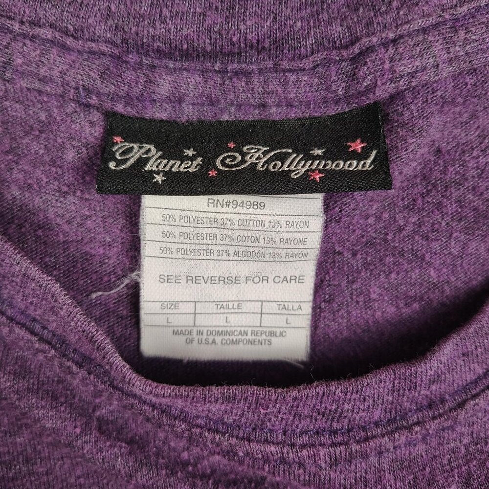 Planet Hollywood Orlando T Shirt Womens sz Large Purple Peace Love Graphic - Picture 3 of 7